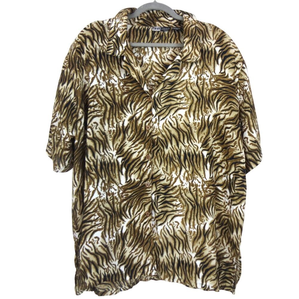 Vintage 90s Leopard Cheetah Animal Print Button Up Top Plus size 3X Summer Boho